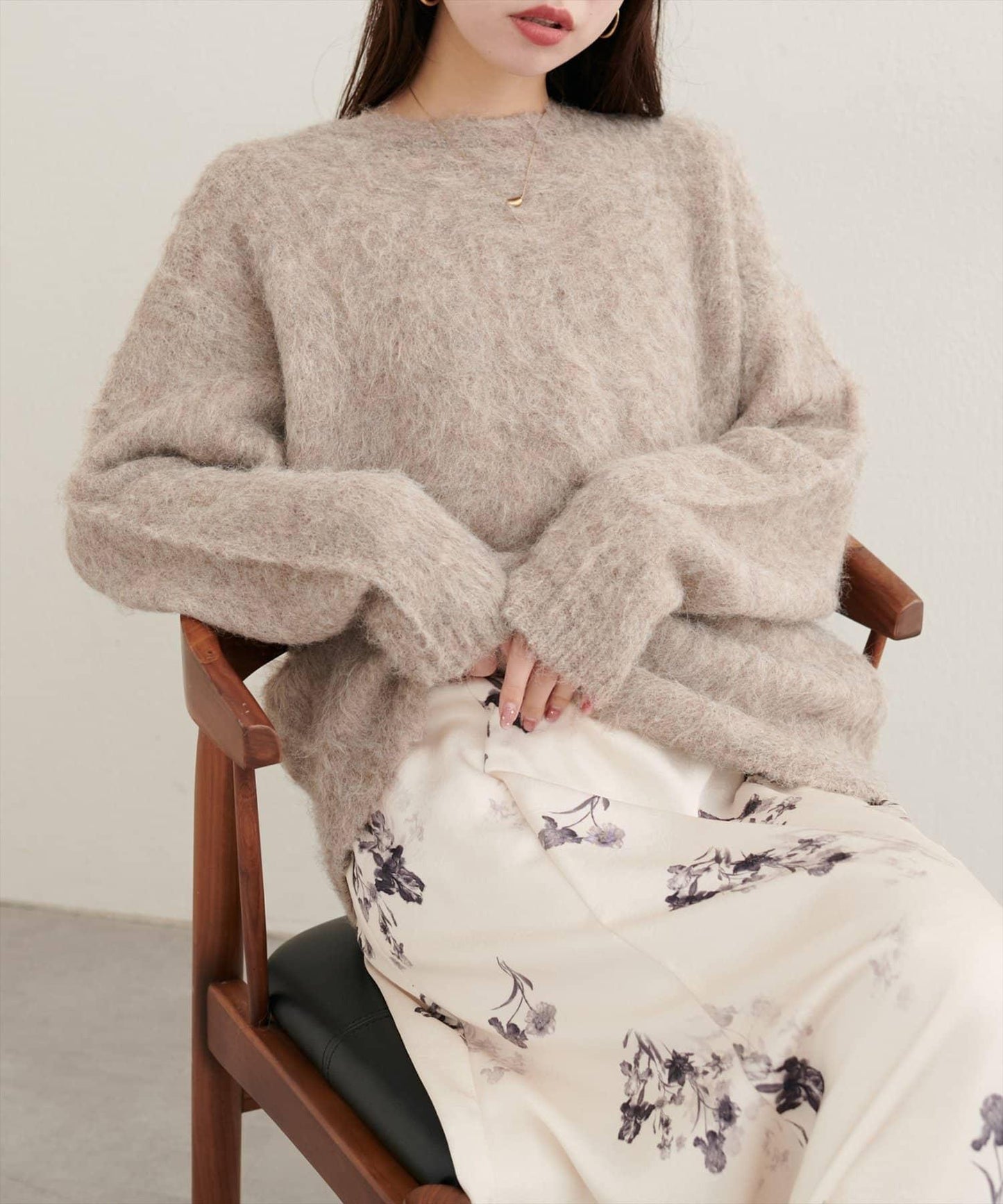 長毛絨圓領針織套頭衫