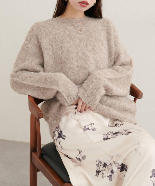 長毛絨圓領針織套頭衫