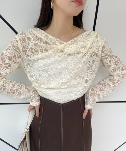 褶皺蕾絲套頭衫