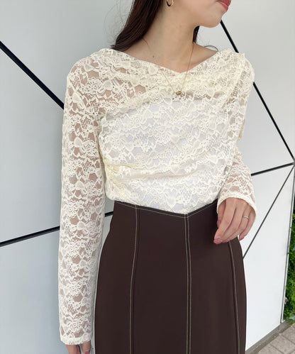 褶皺蕾絲套頭衫