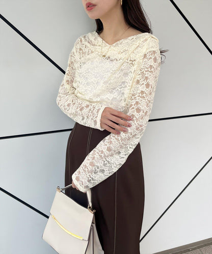 褶皺蕾絲套頭衫
