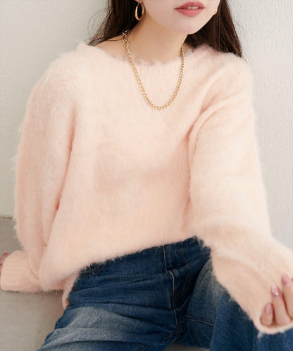 長毛絨圓領針織套頭衫