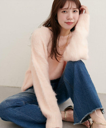 長毛絨圓領針織套頭衫