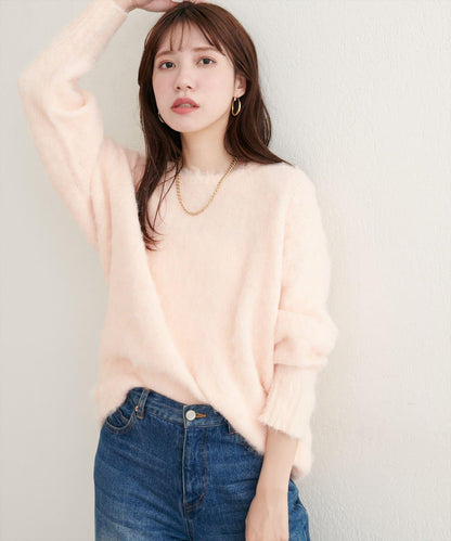 長毛絨圓領針織套頭衫