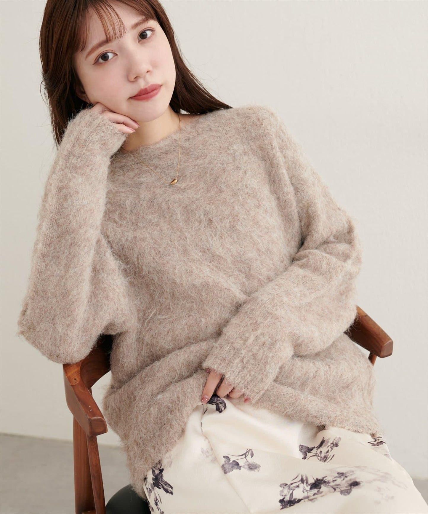 長毛絨圓領針織套頭衫