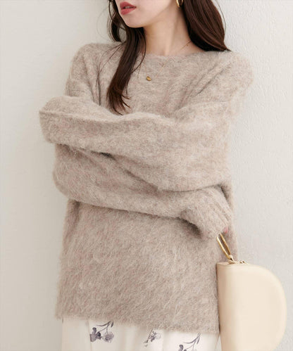 長毛絨圓領針織套頭衫