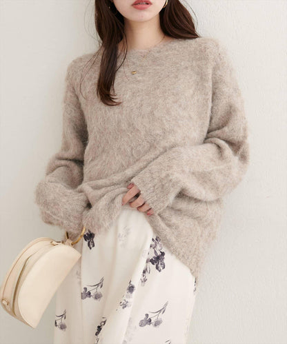 長毛絨圓領針織套頭衫