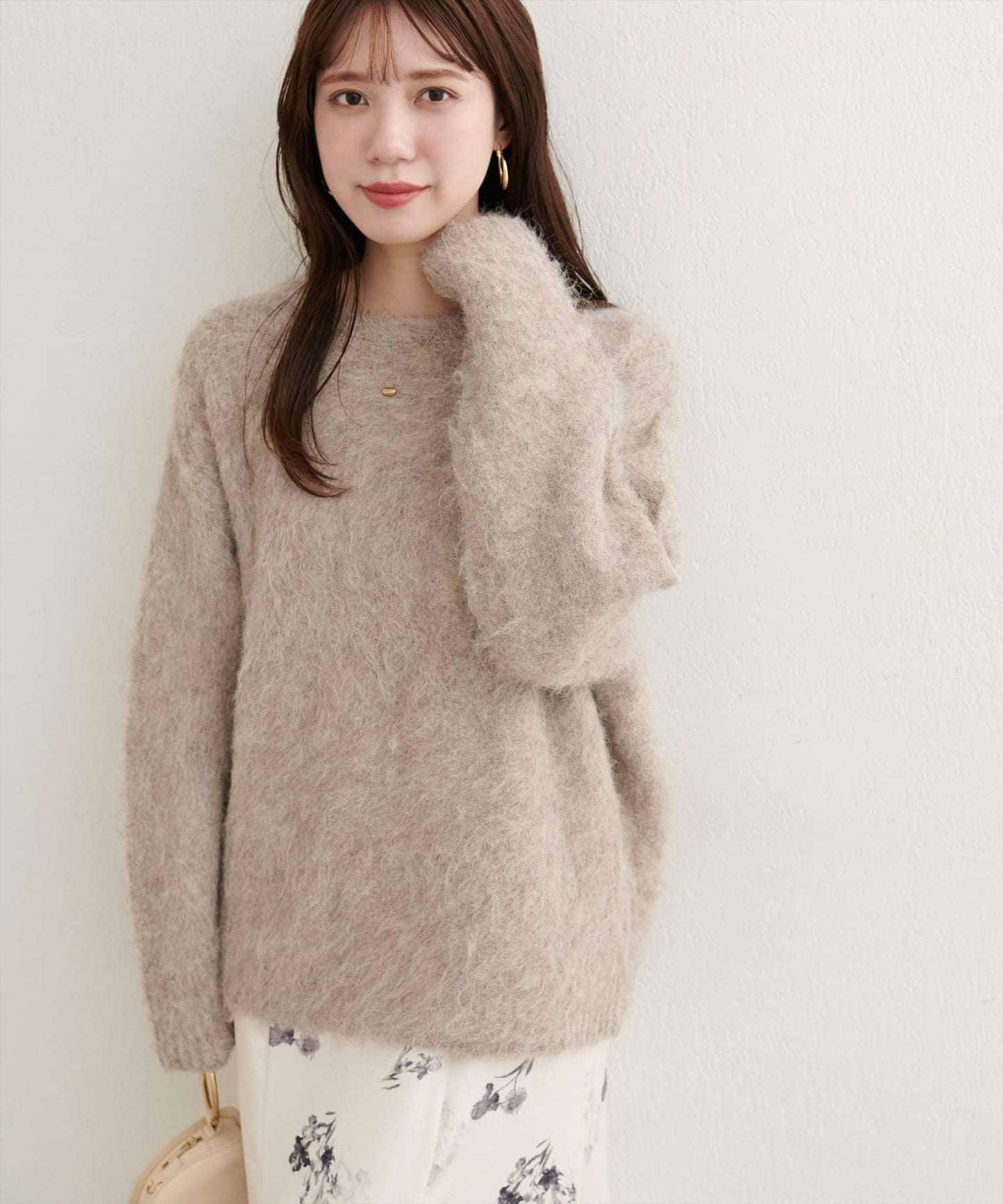 長毛絨圓領針織套頭衫