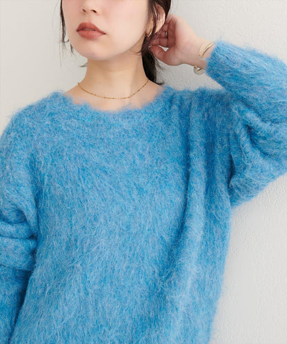 長毛絨圓領針織套頭衫