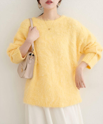 長毛絨圓領針織套頭衫