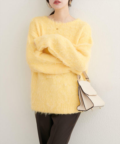 長毛絨圓領針織套頭衫