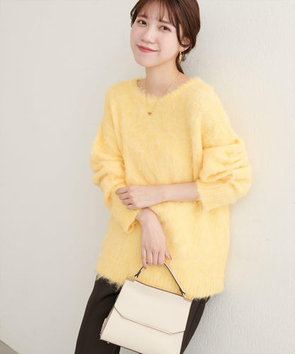 長毛絨圓領針織套頭衫