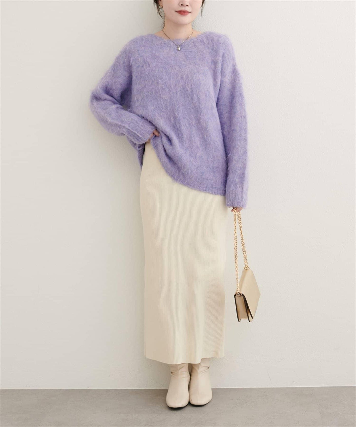 長毛絨圓領針織套頭衫