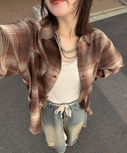 拼色格紋襯衫