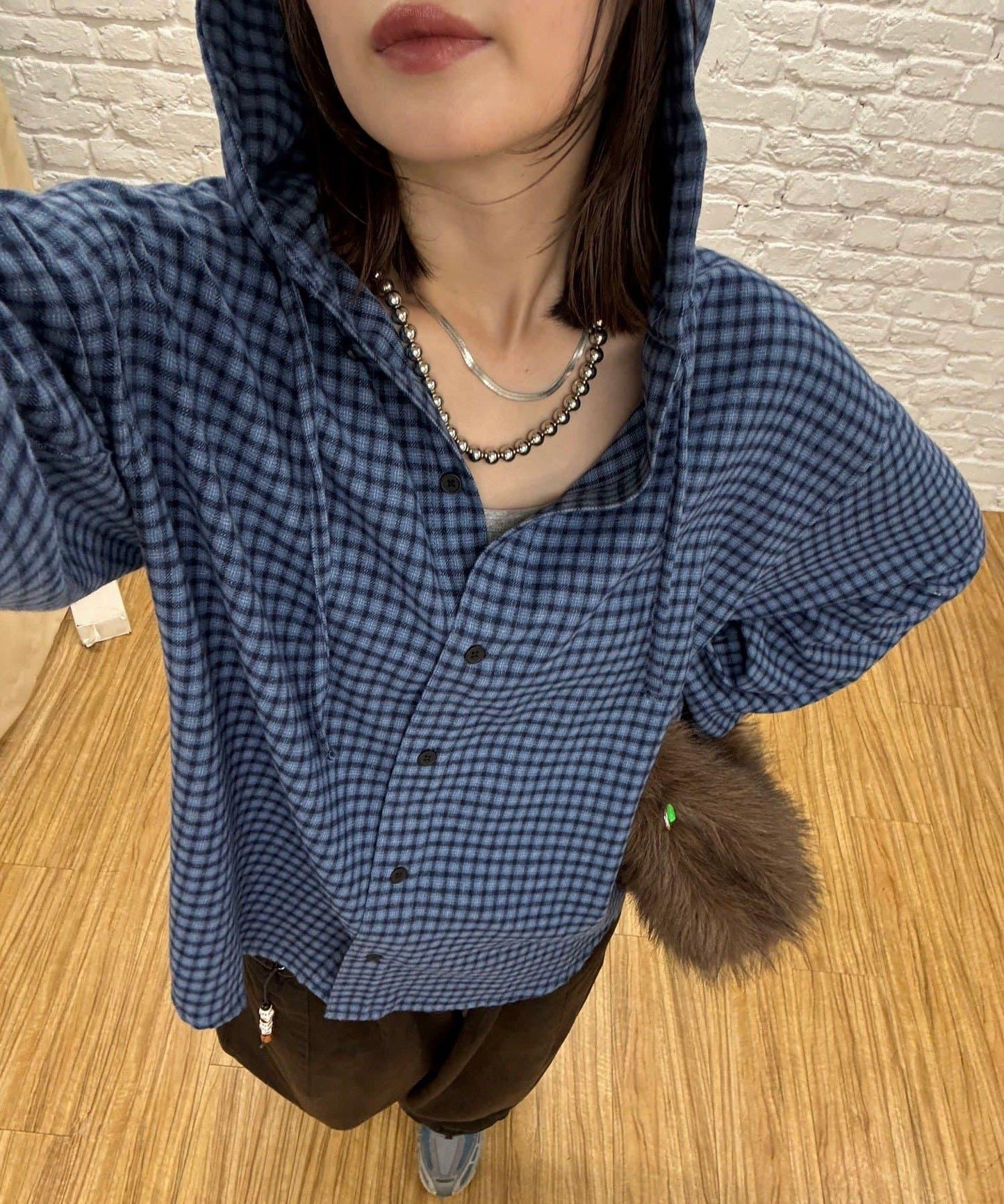 連帽拼色格子襯衫 / 衛衣