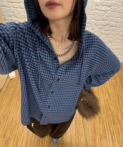 連帽拼色格子襯衫 / 衛衣