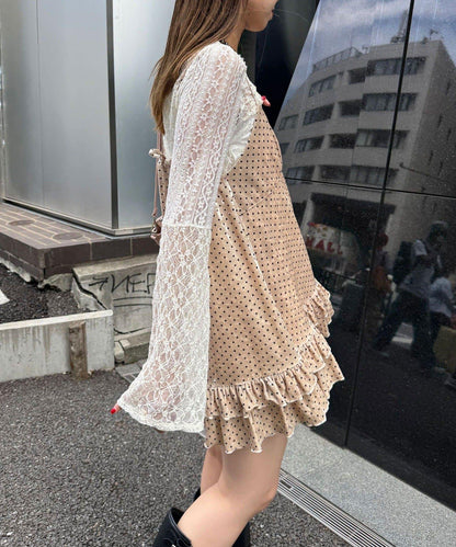 拼色圖案天鵝絨吊帶背心連衣裙〈波點／花卉〉