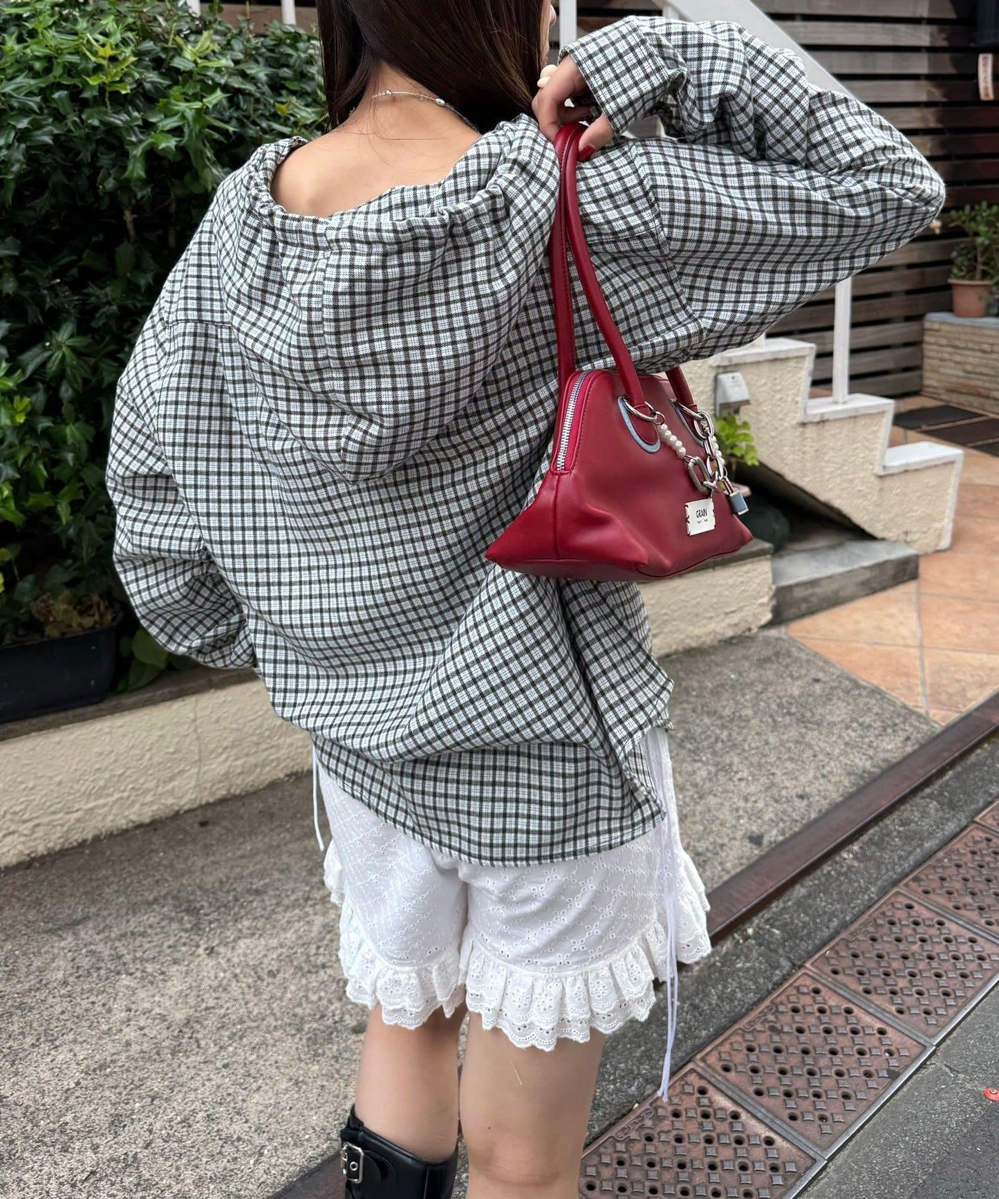 連帽拼色格子襯衫 / 衛衣