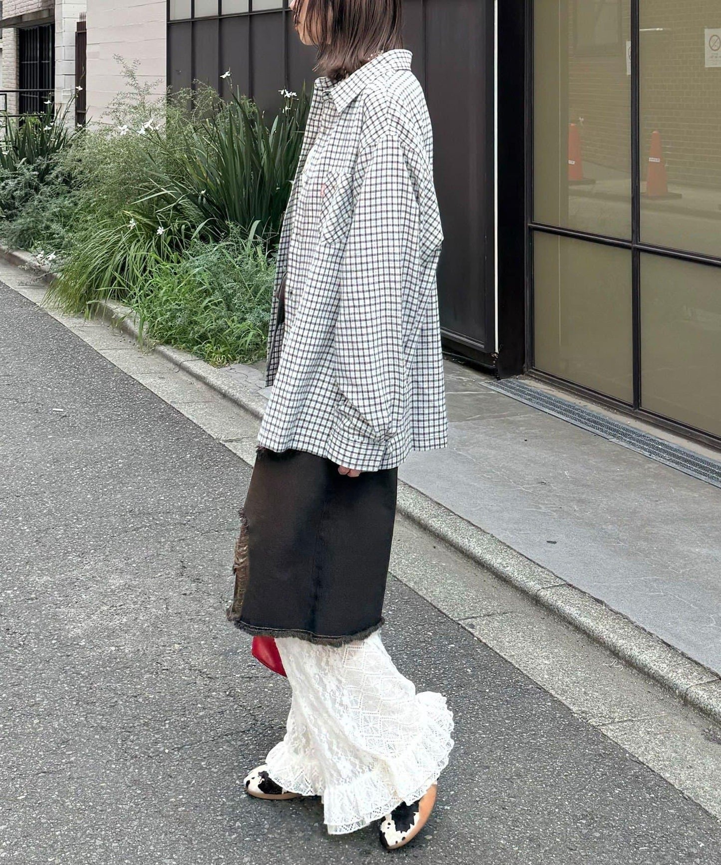 拼色格紋襯衫
