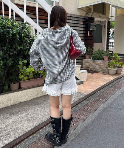 連帽拼色格子襯衫 / 衛衣