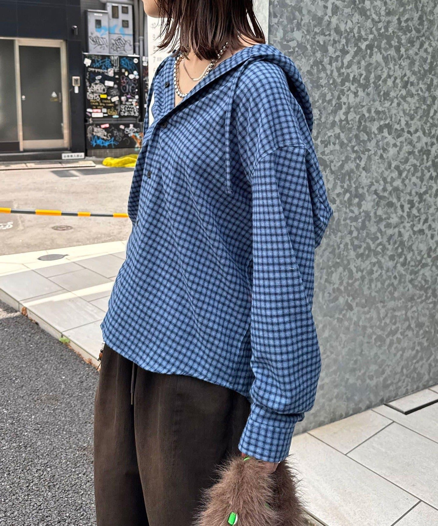 連帽拼色格子襯衫 / 衛衣