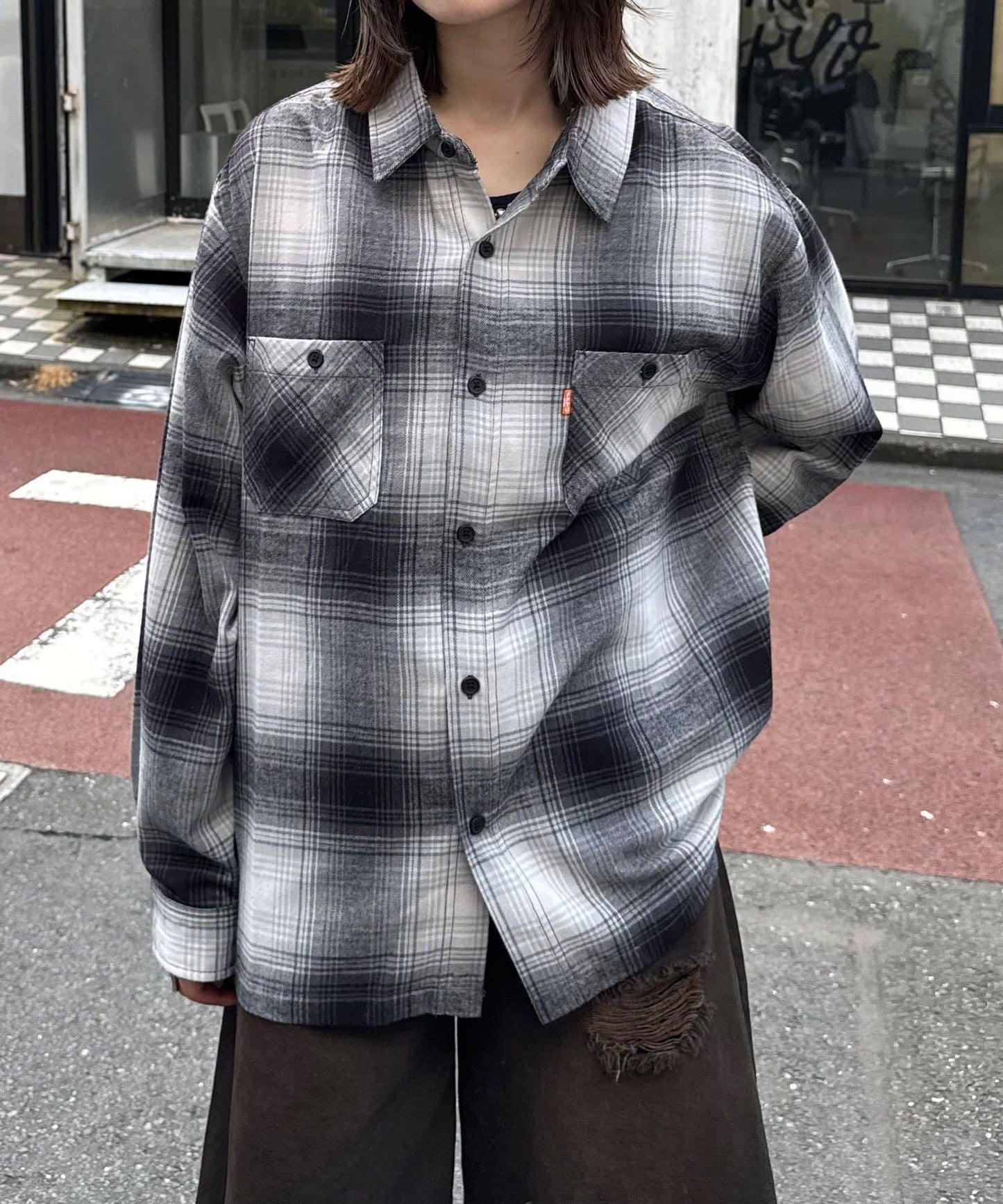 拼色格紋襯衫