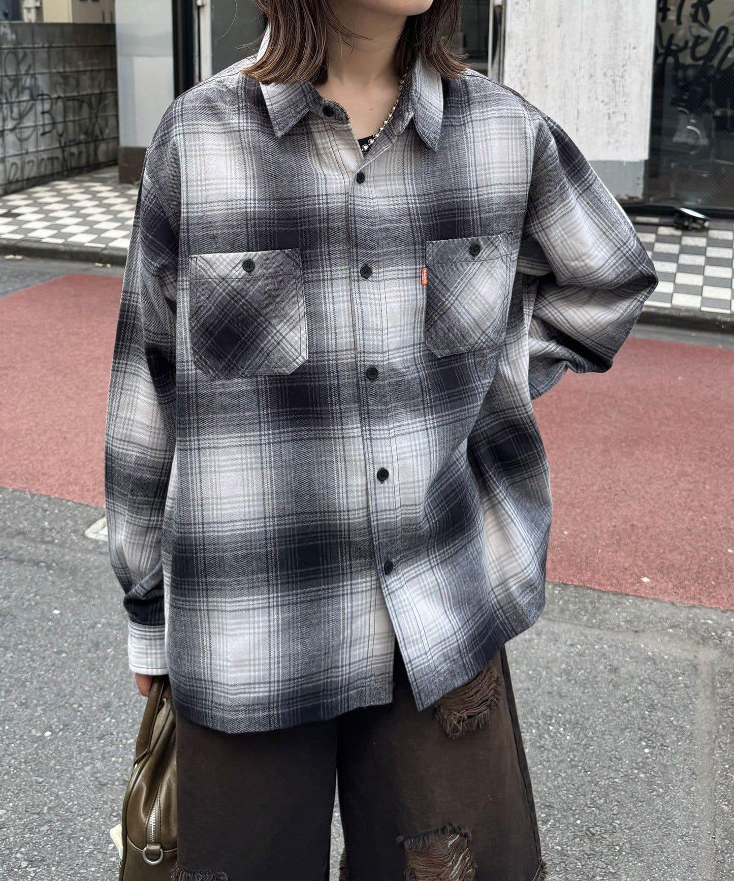 拼色格紋襯衫