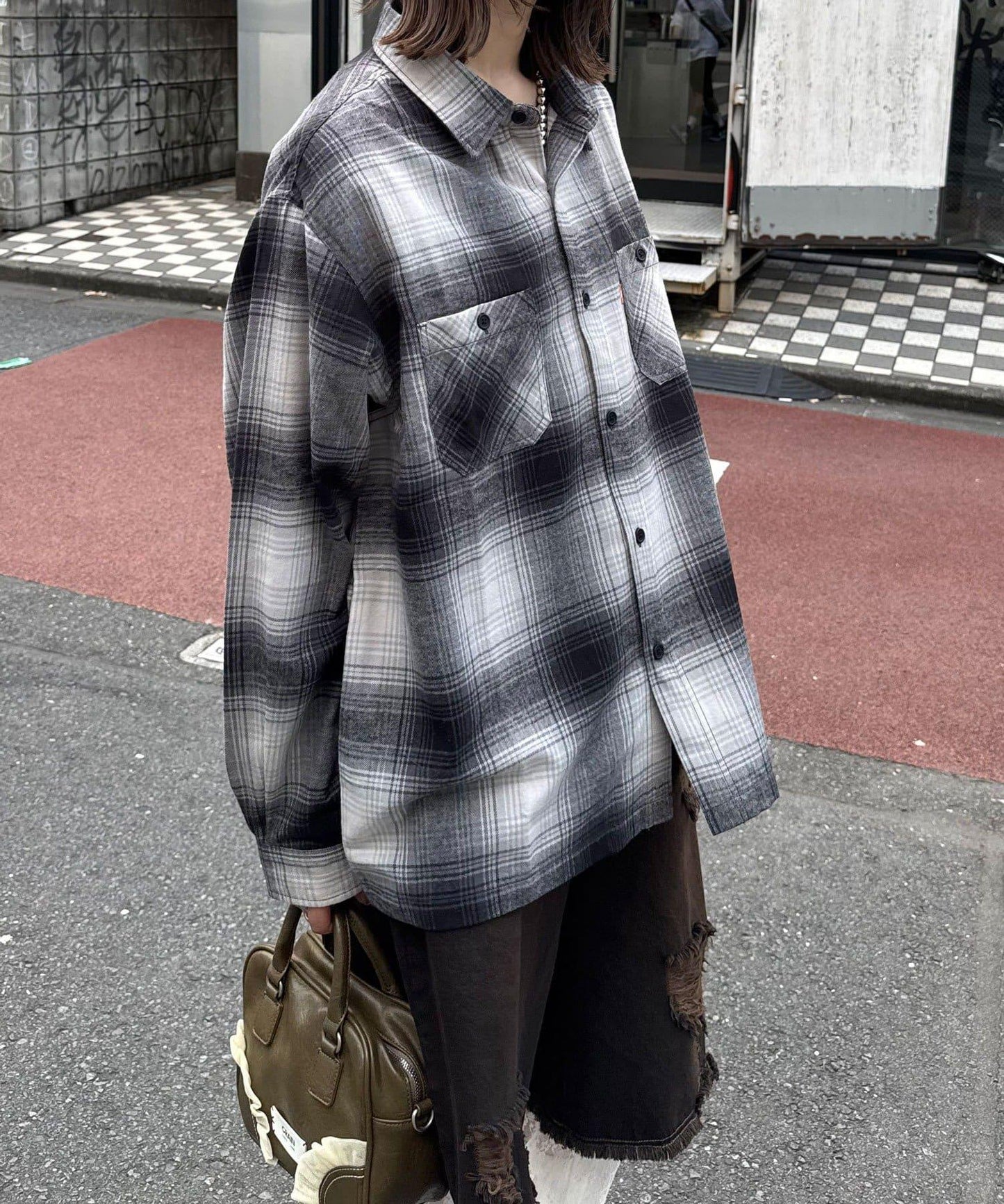 拼色格紋襯衫