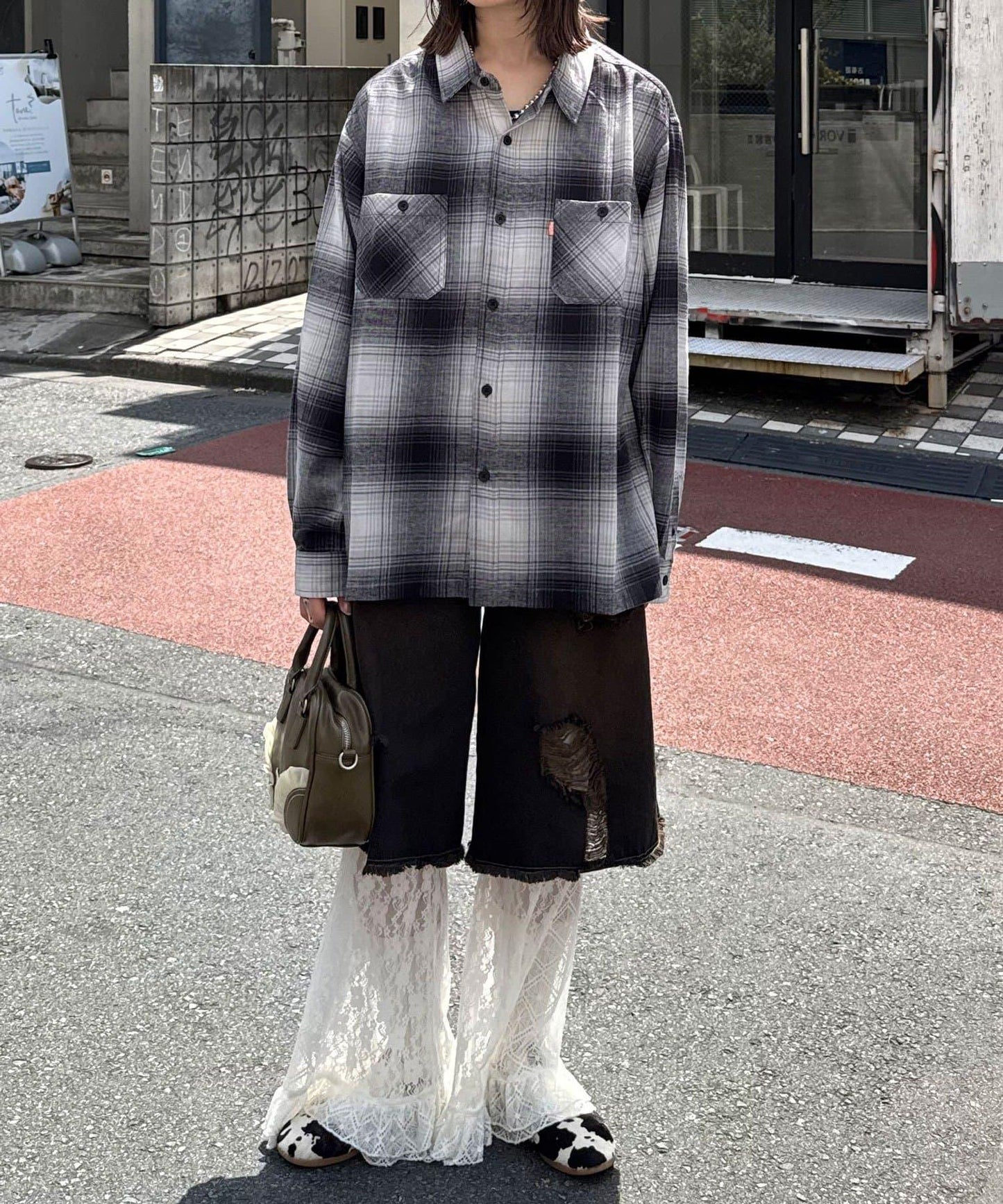拼色格紋襯衫