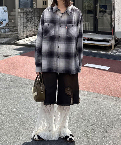 拼色格紋襯衫