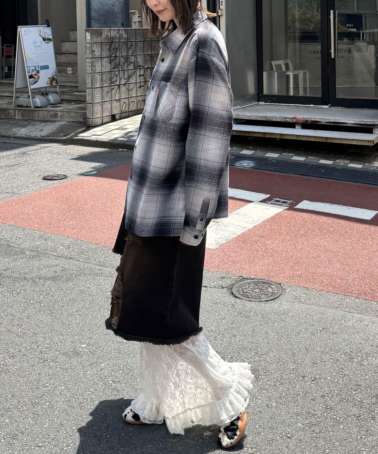 拼色格紋襯衫