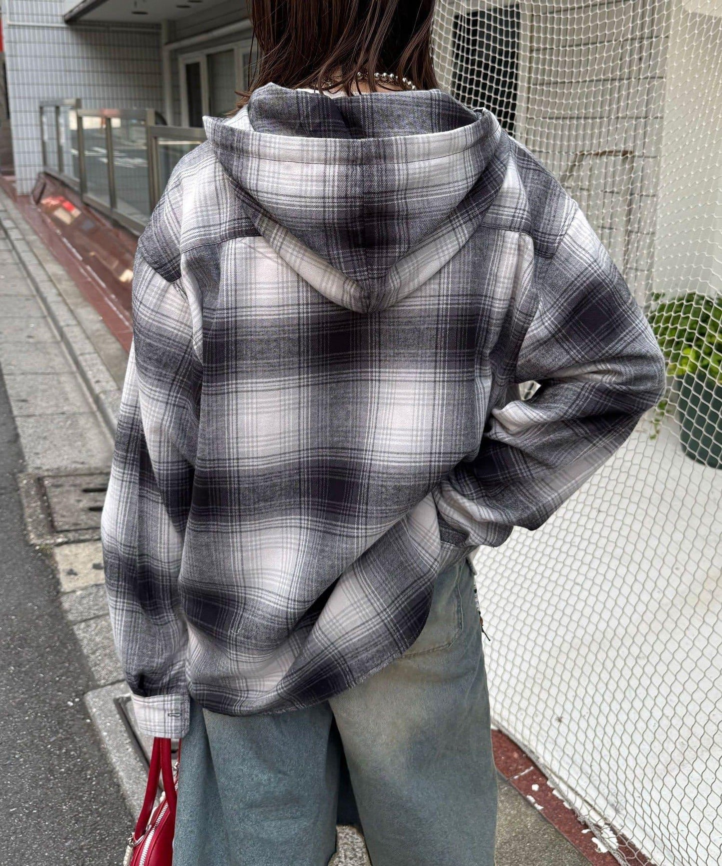 連帽拼色格子襯衫 / 衛衣