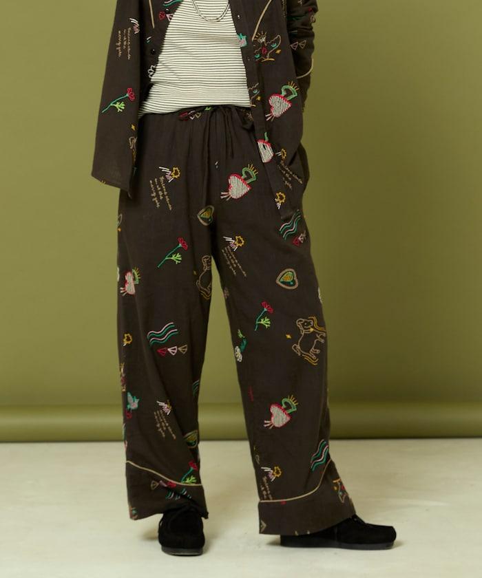 圖案刺繡花紋長褲