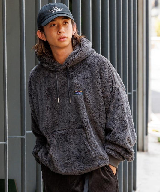 寬鬆版型長絨抓絨套頭連帽衛衣