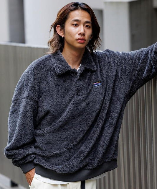 寬鬆版型 POLO領 長絨絨面料 套頭衫