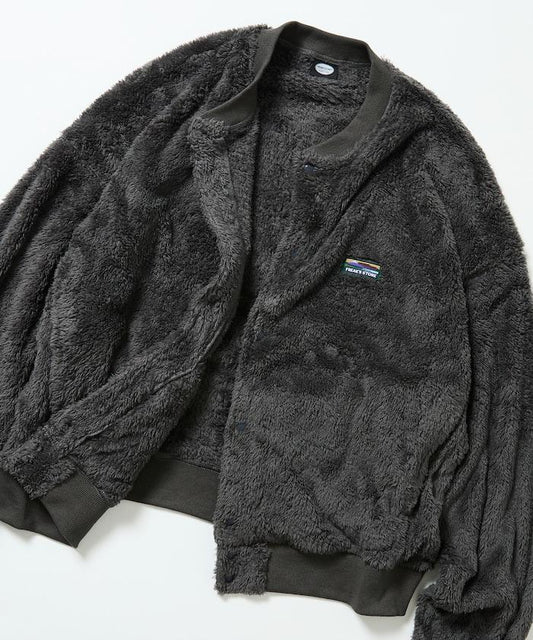 寬鬆版型長絨抓絨圓領開衫