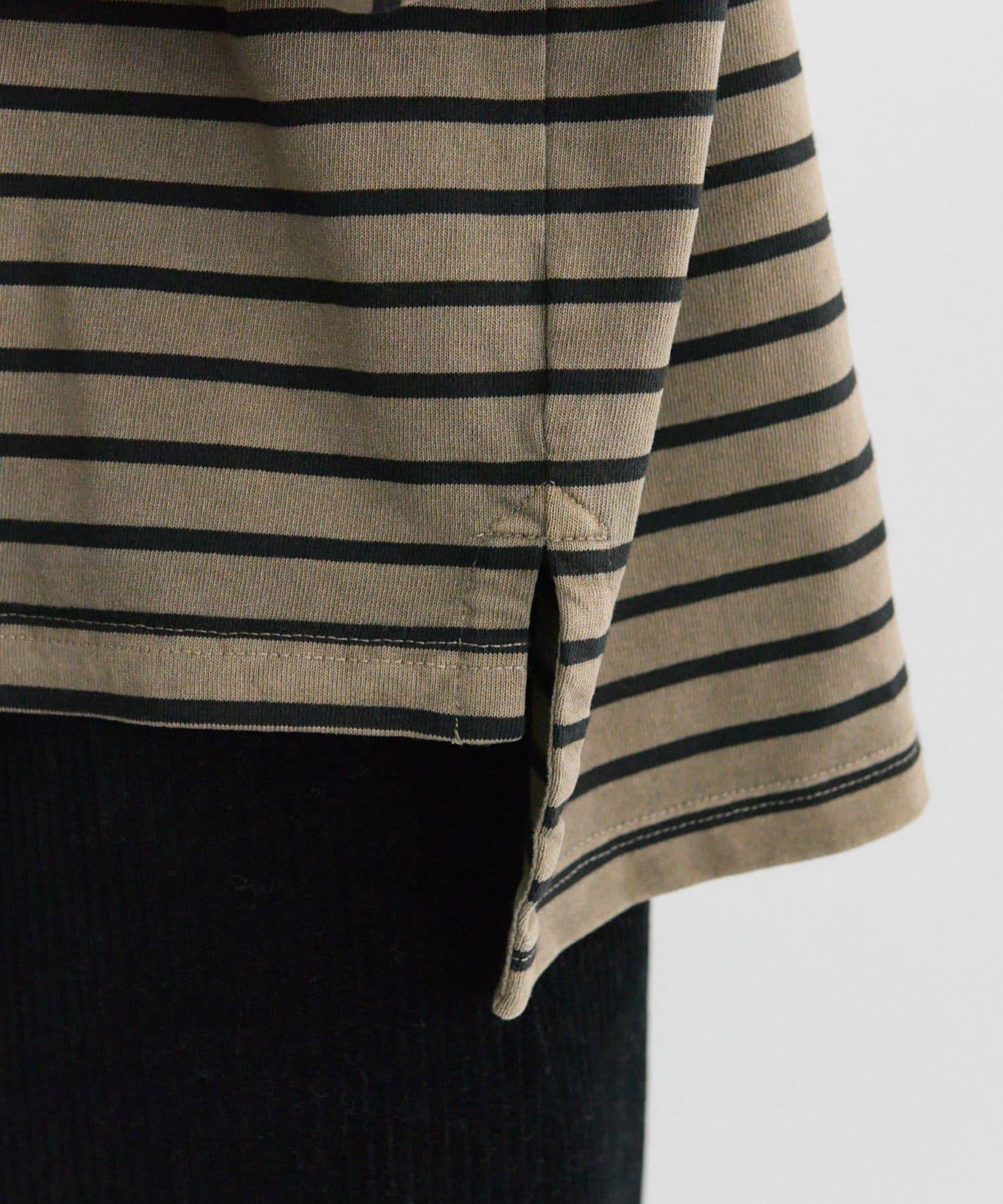 水洗條紋亨利領長袖T恤