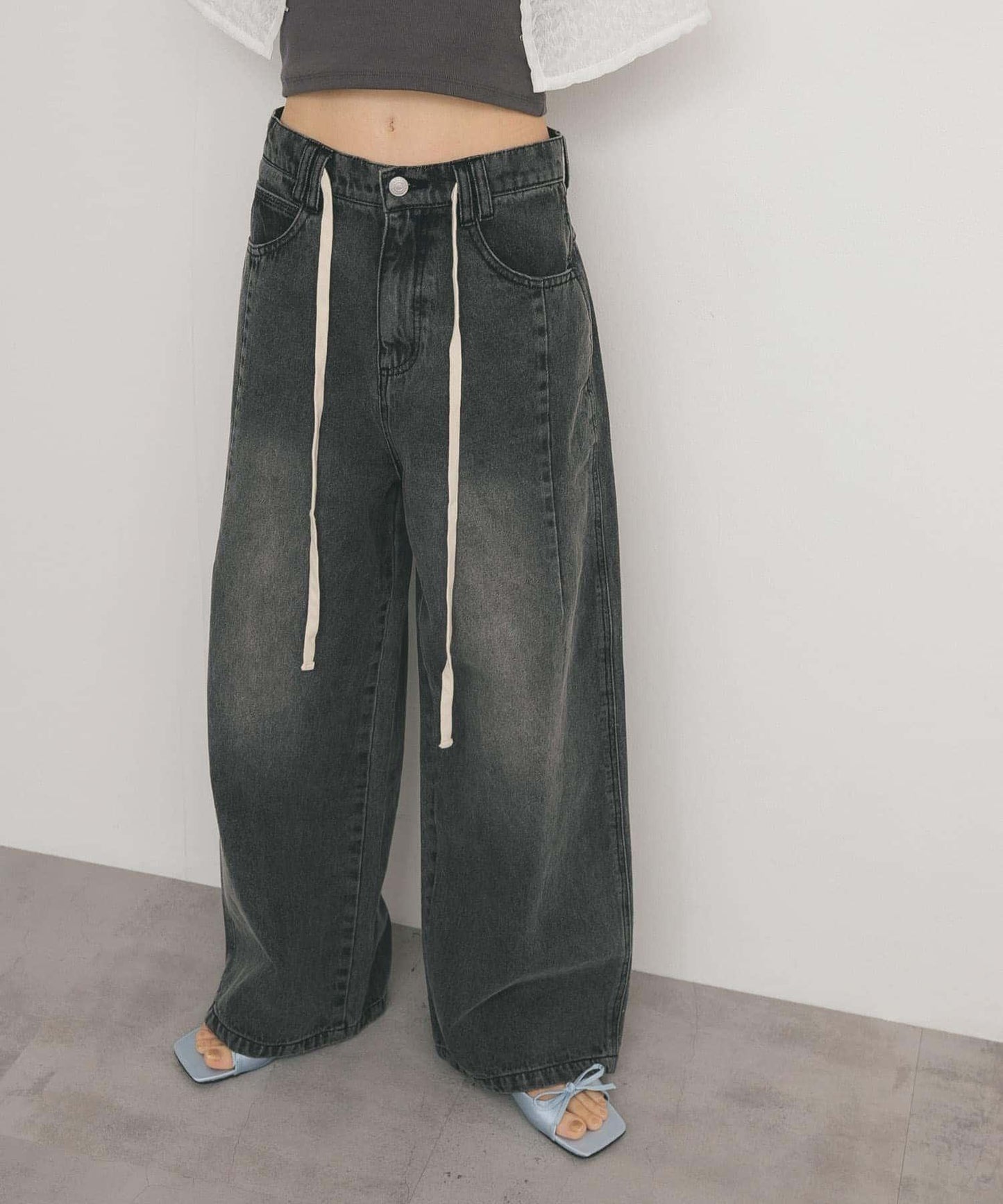 2尺碼可選抽繩牛仔褲