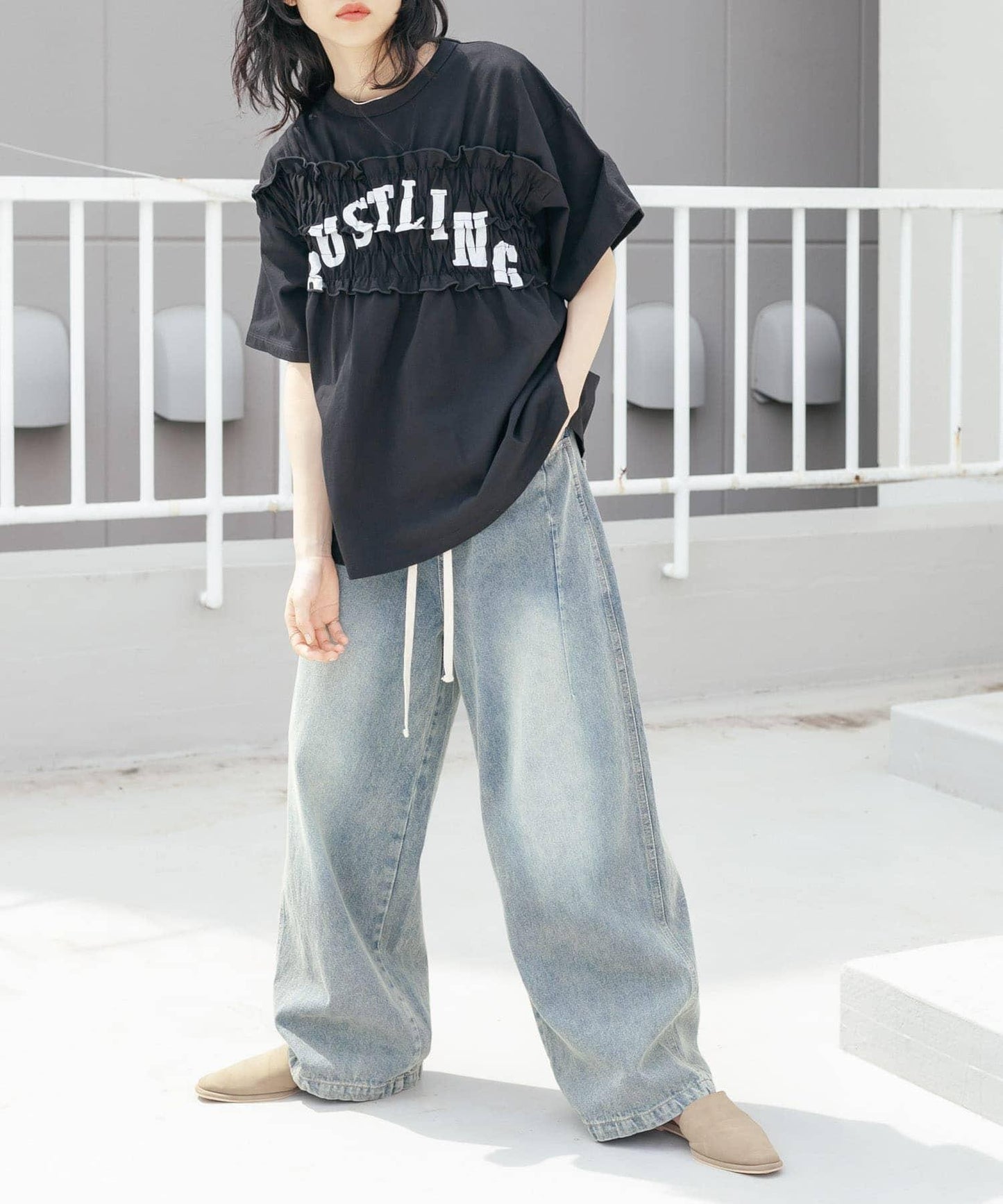 2尺碼可選抽繩牛仔褲