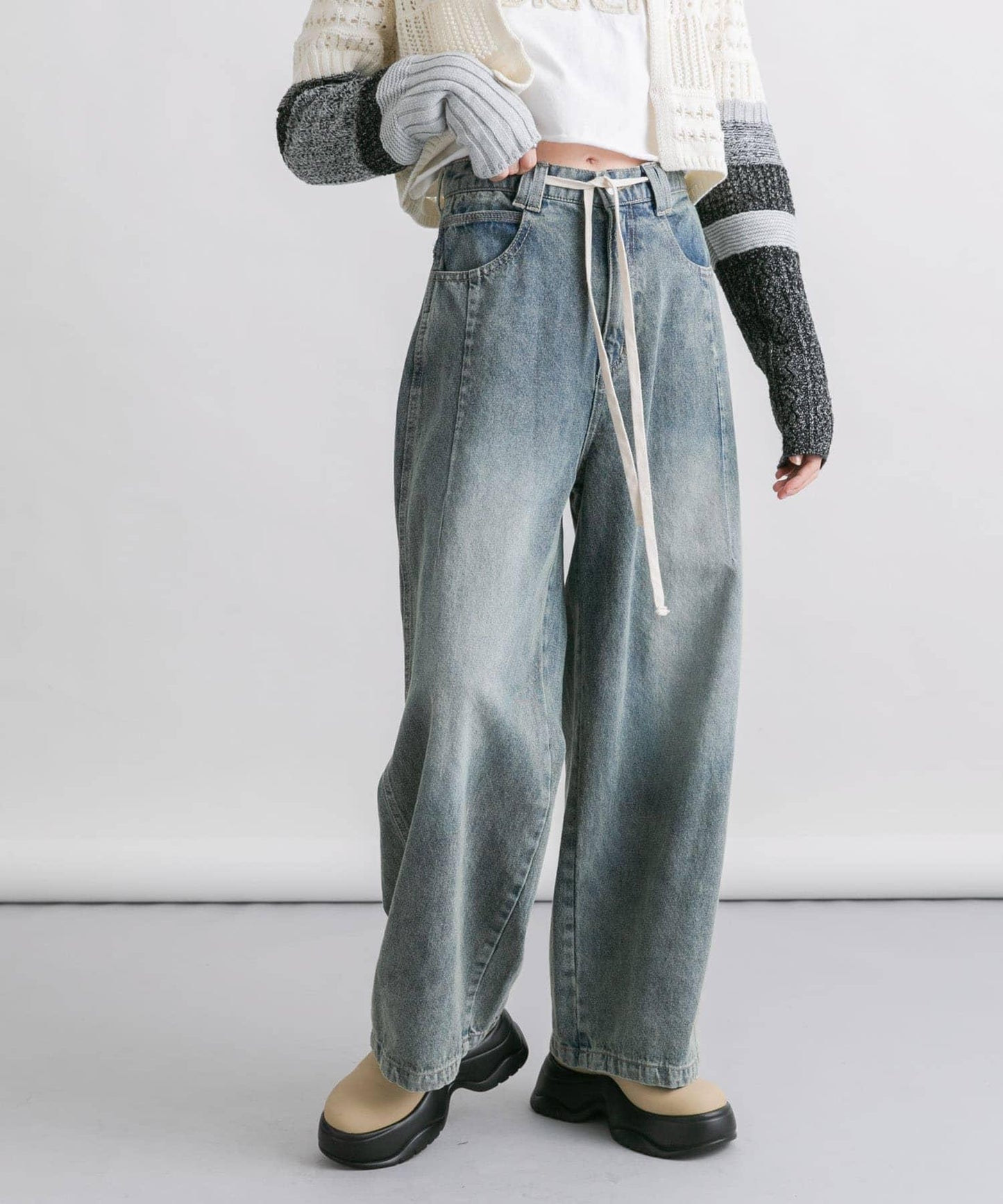 2尺碼可選抽繩牛仔褲