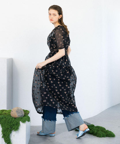 透視提花連衣裙