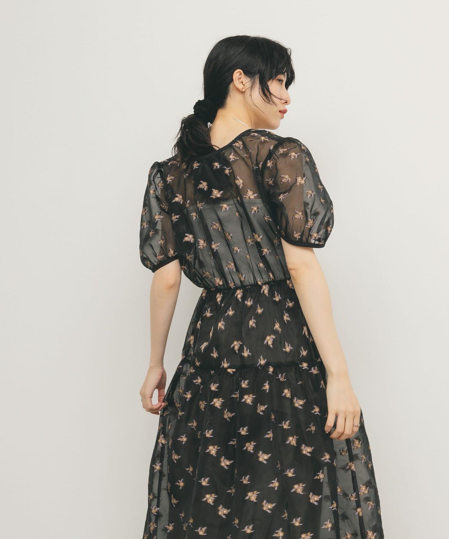 透視提花連衣裙