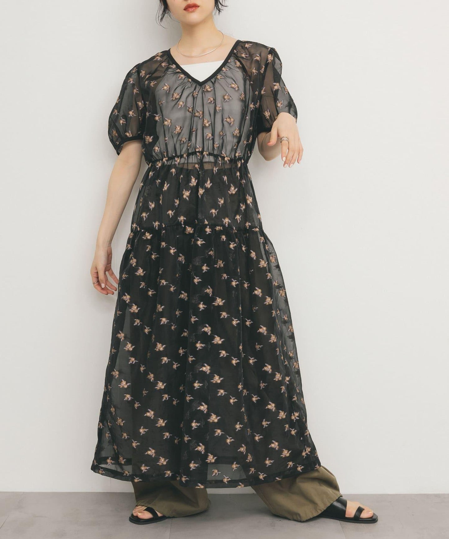 透視提花連衣裙