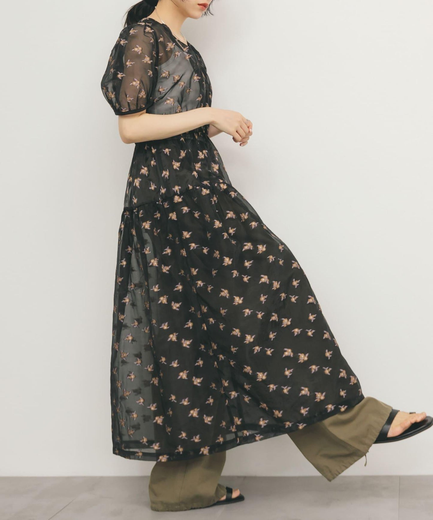 透視提花連衣裙