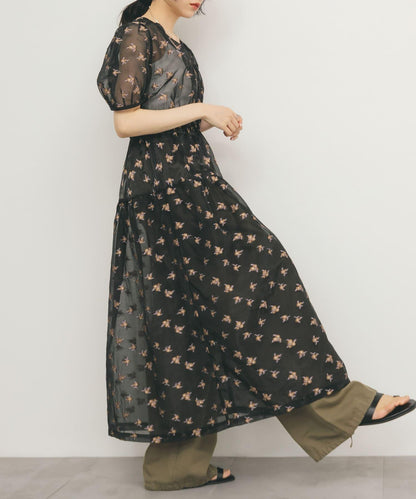 透視提花連衣裙