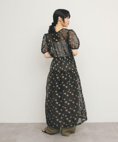 透視提花連衣裙