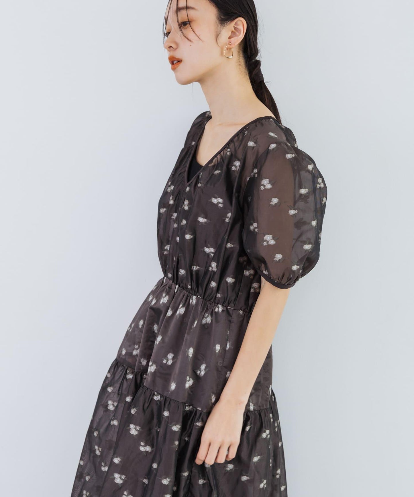 透視提花連衣裙