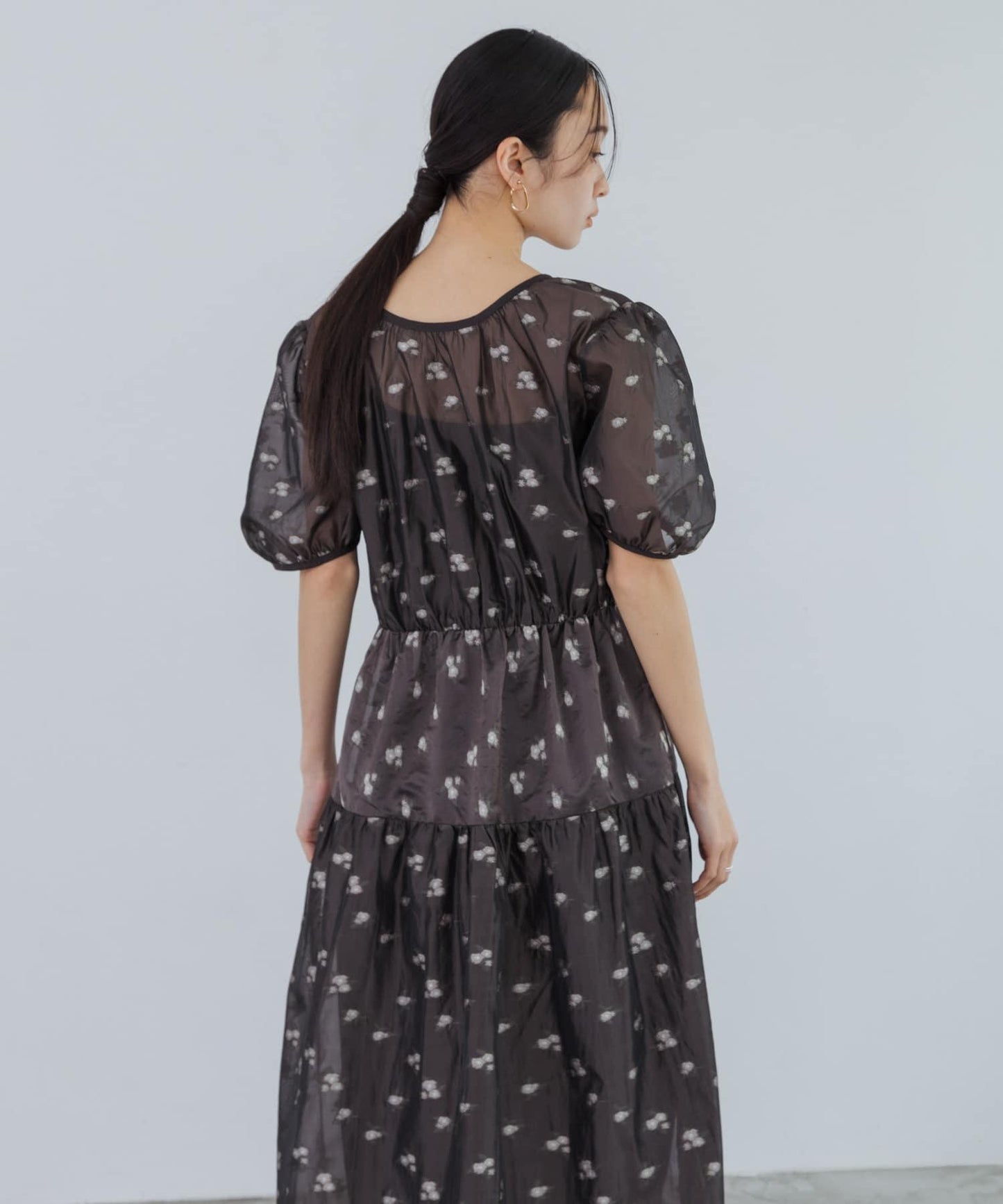 透視提花連衣裙