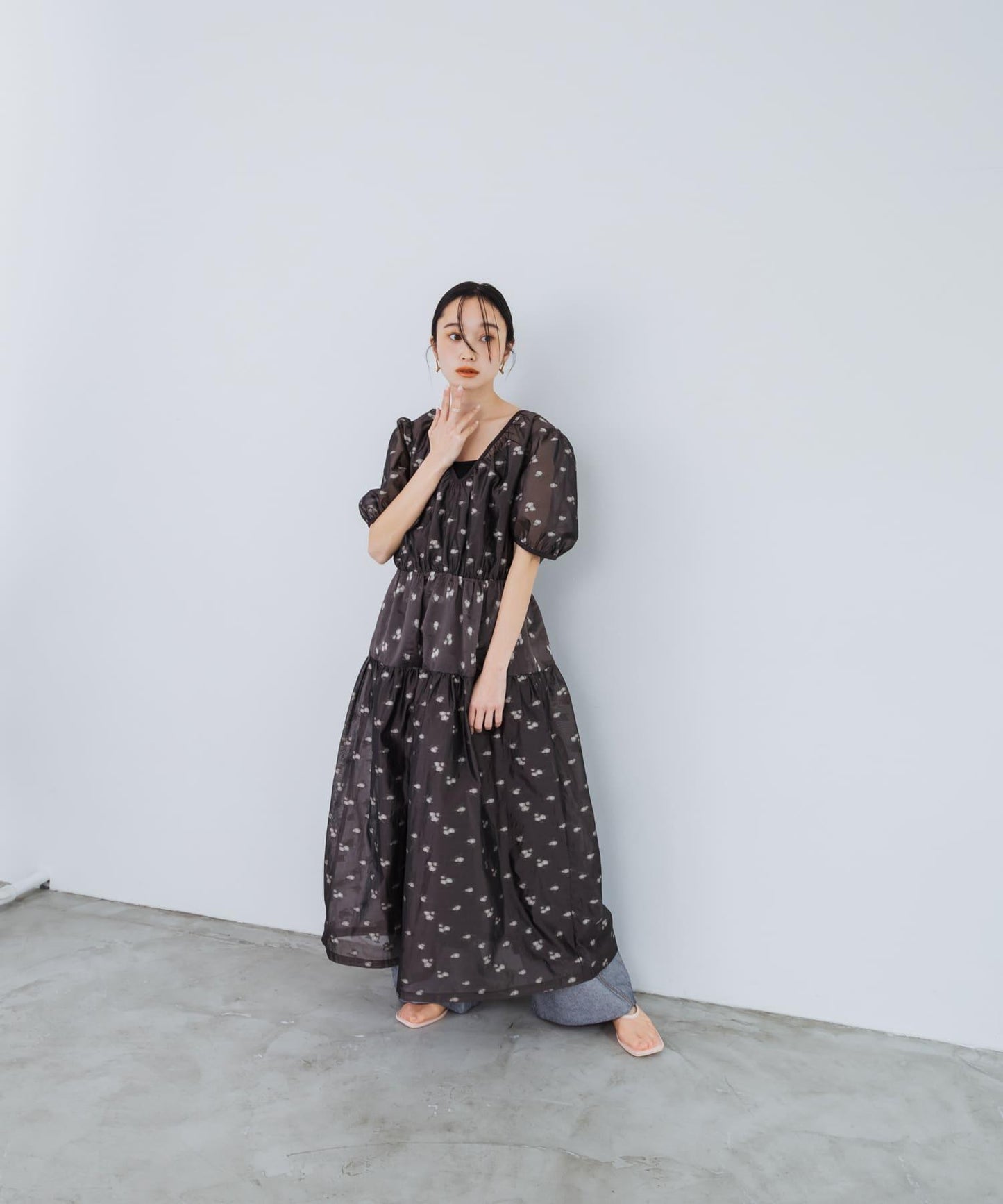 透視提花連衣裙