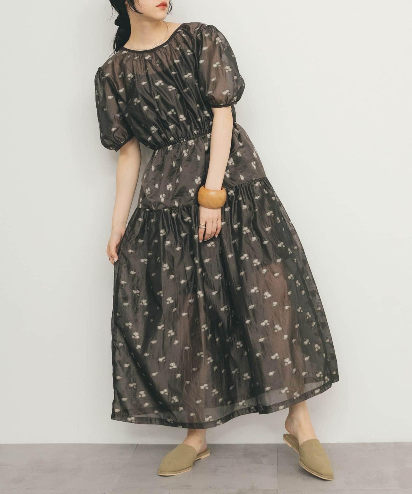 透視提花連衣裙